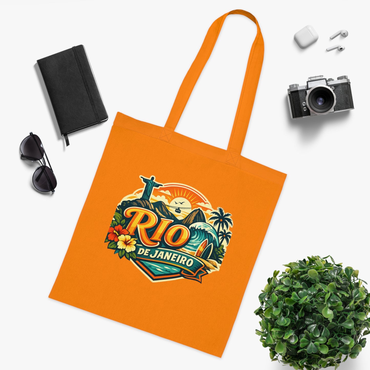 Rio de Janeiro / West Palm Beach Beach Tote — Retro Tropical Cotton Tote Bag