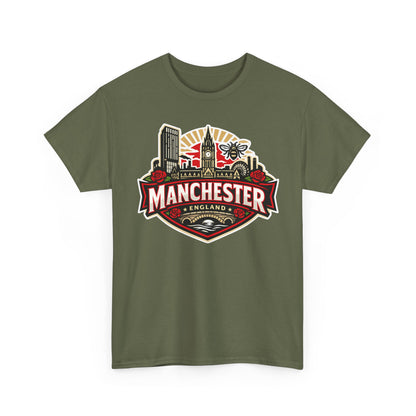Manchester England Skyline T-Shirt — Vintage City Crest Tee