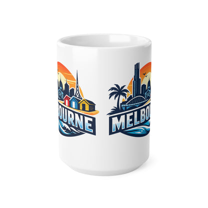 Melbourne Skyline Ceramic Coffee Mug — Retro Beach Cityscape 11oz/15oz