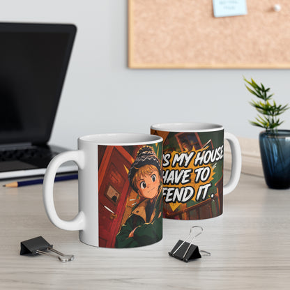 Home Alone Inspired Anime Coffee Mug — "This Is My Cozy Face, I Have Defended" 11oz & 15oz Ceramic