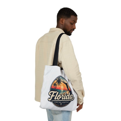 Florida Sunset Canvas Tote Bag — Retro Palm Beach Design