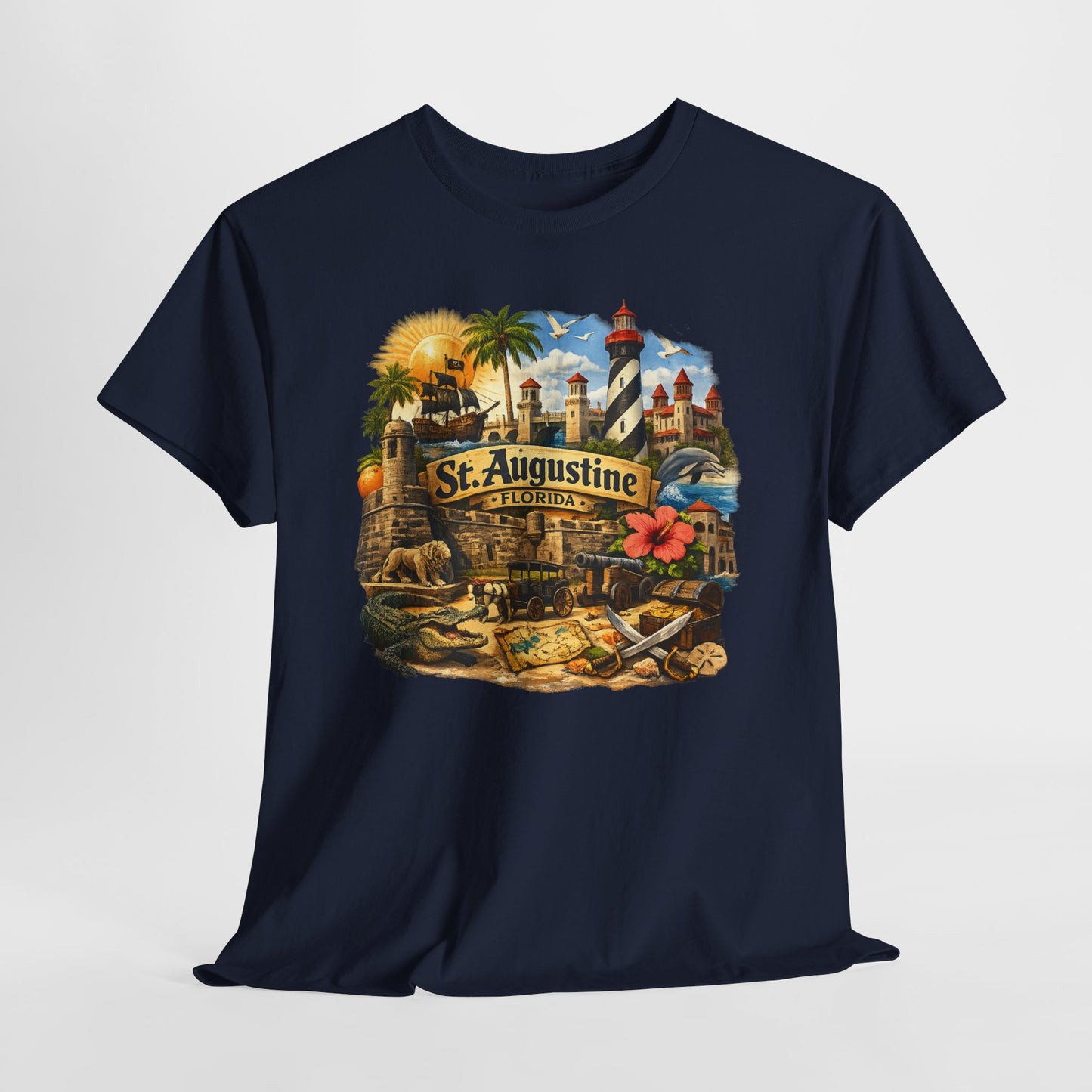 St. Augustine Florida Vintage Travel Tee — Retro Beach & Lighthouse Souvenir T-Shirt