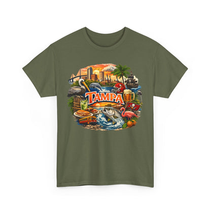 Tampa Florida Retro Scenic Tee — Vintage Beach, Skyline & Wildlife Graphic