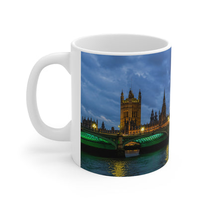 London Night Skyline Mug — Houses of Parliament & Westminster Bridge Ceramic Coffee Cup