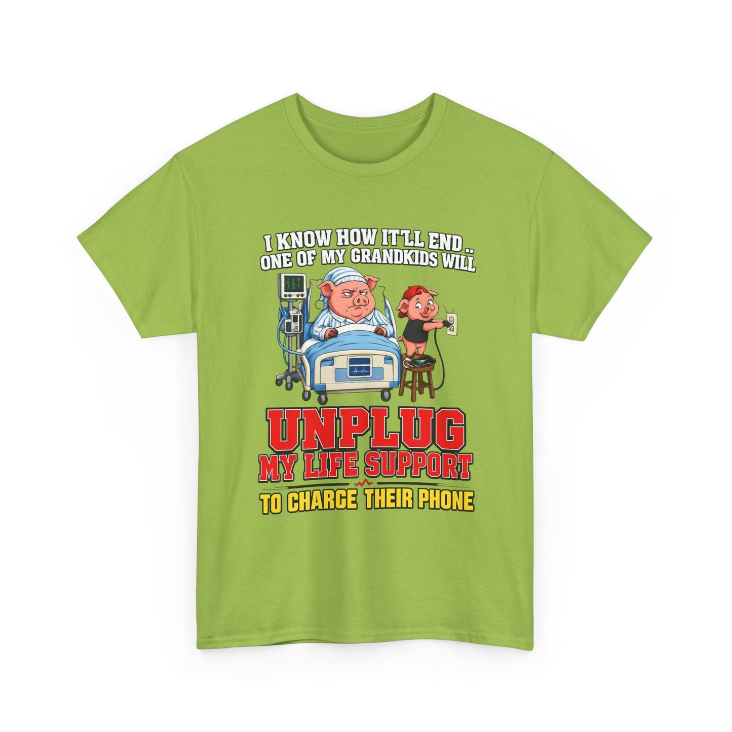 Funny Grandpa T-Shirt - "Unplug My Life Support to Charge Their Phone" Grandpa Humor Tee