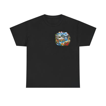 T-Shirt — Sydney Landmark Collage Tee (Opera House, Harbour Bridge, Koala & Beach Scene)