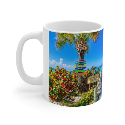Indian Rocks Beach Boardwalk Coffee Mug — Tropical Palm Sunrise Ceramic Mug (11oz & 15oz)