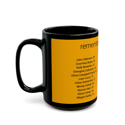Manchester Arena Memorial Names Black Mug — "Remembering Together 22 May" Tribute Coffee Cup (11oz/15oz)
