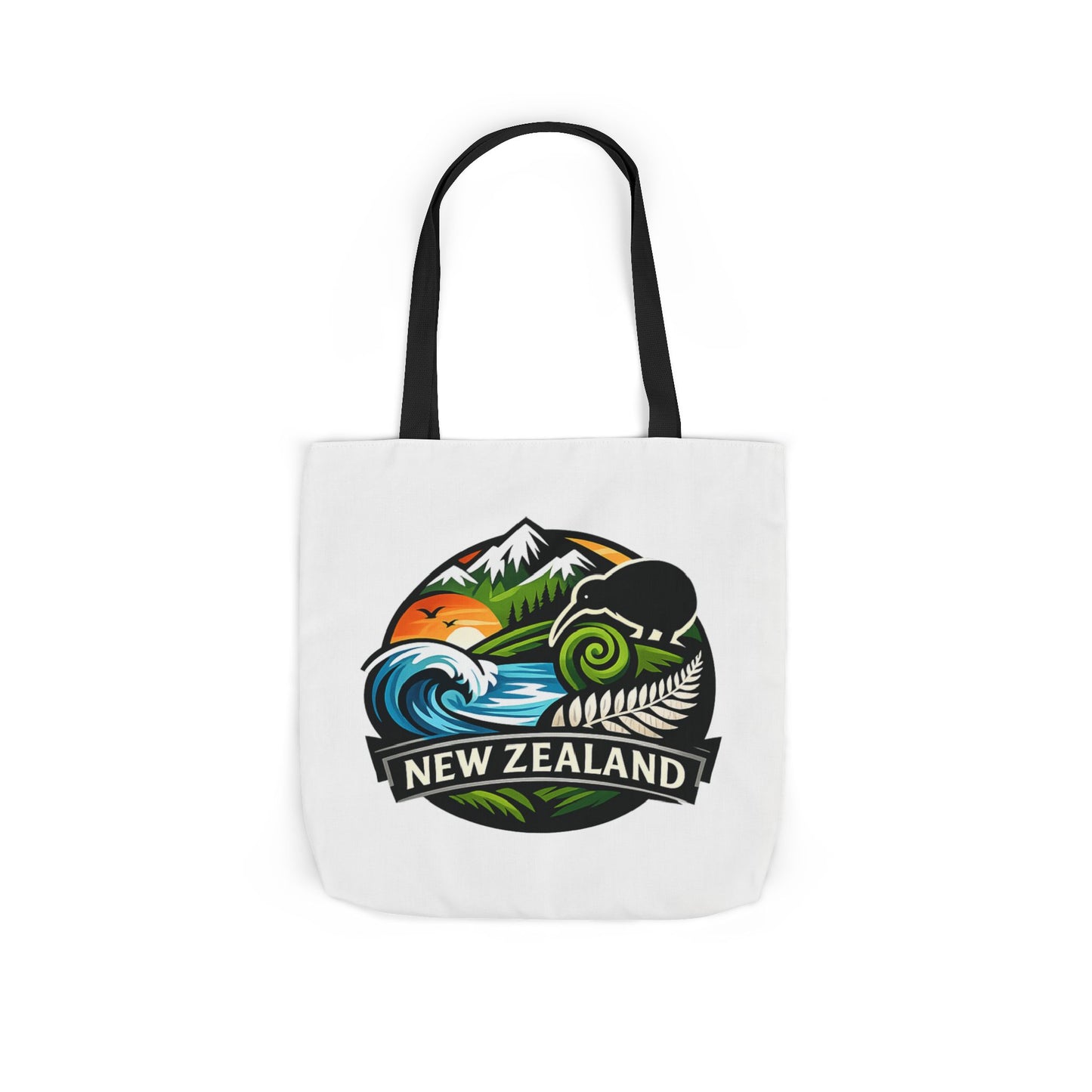New Zealand Scenic Tote Bag — Kiwi, Mountains & Waves Canvas Tote