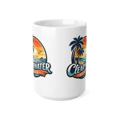 Clearwater Beach Sunset Ceramic Mug — Retro Palm Tree Coffee Cup (11oz & 15oz)