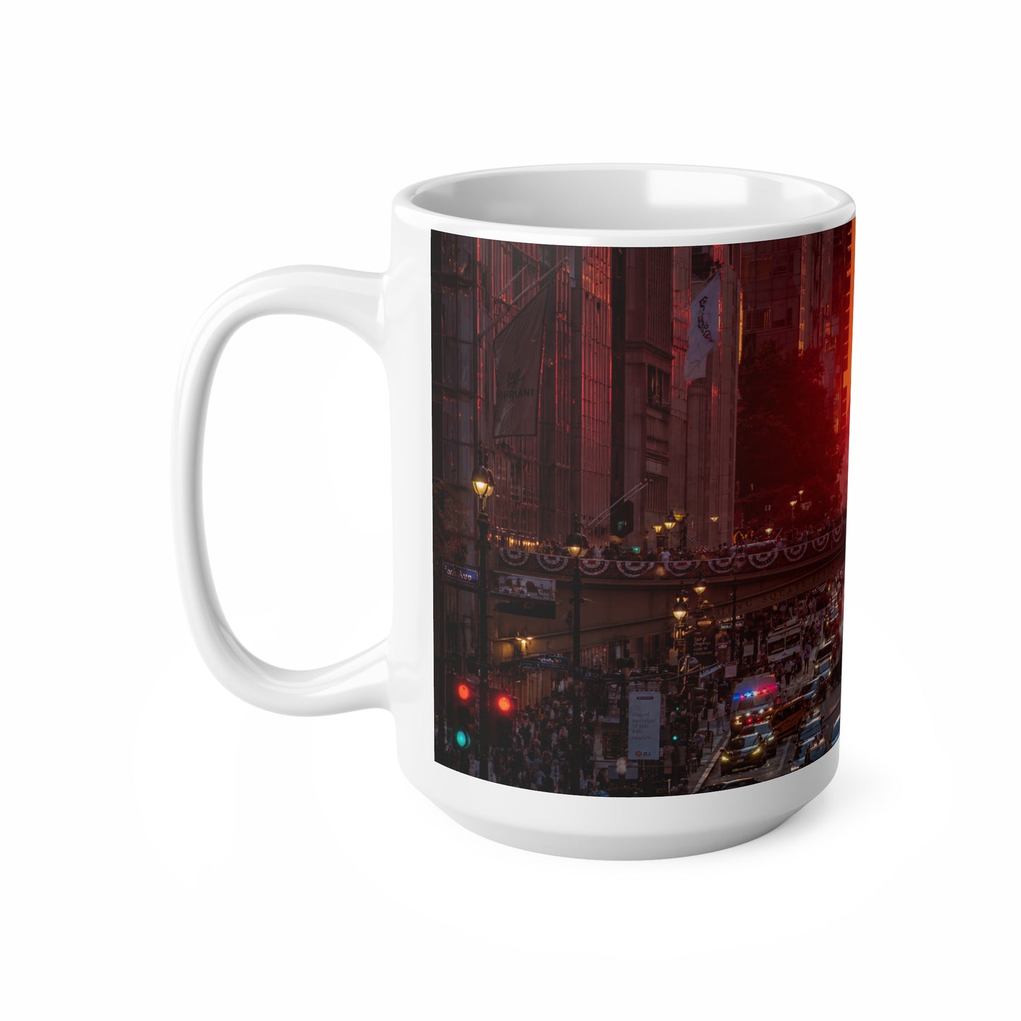 New York City Sunset Traffic Ceramic Coffee Mug — Urban Evening Skyline, 11oz & 15oz