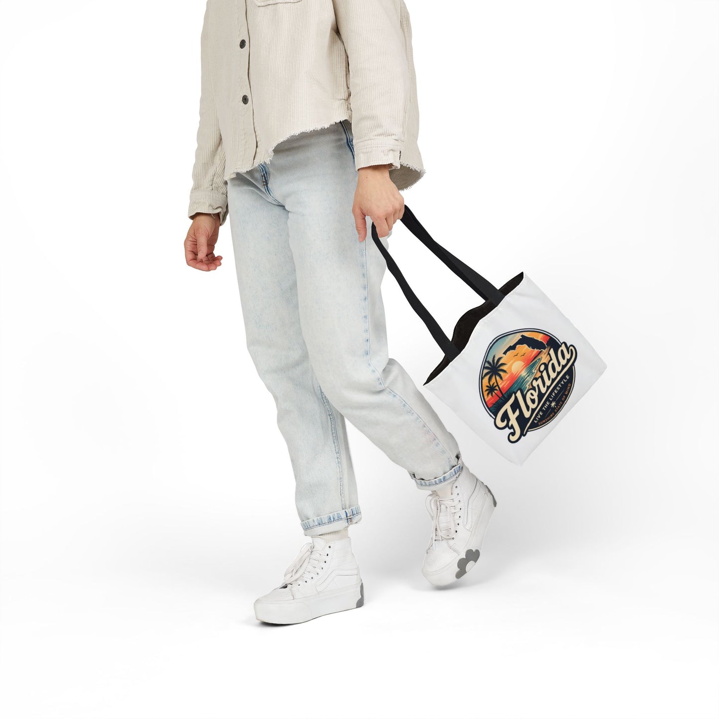 Florida Sunset Canvas Tote Bag — Retro Palm Beach Design