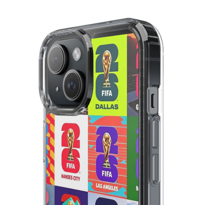 FIFA World Cup Pop Art Clear Phone Case — City Badge Collage (Dallas, LA, Monterrey, Toronto, Seattle)