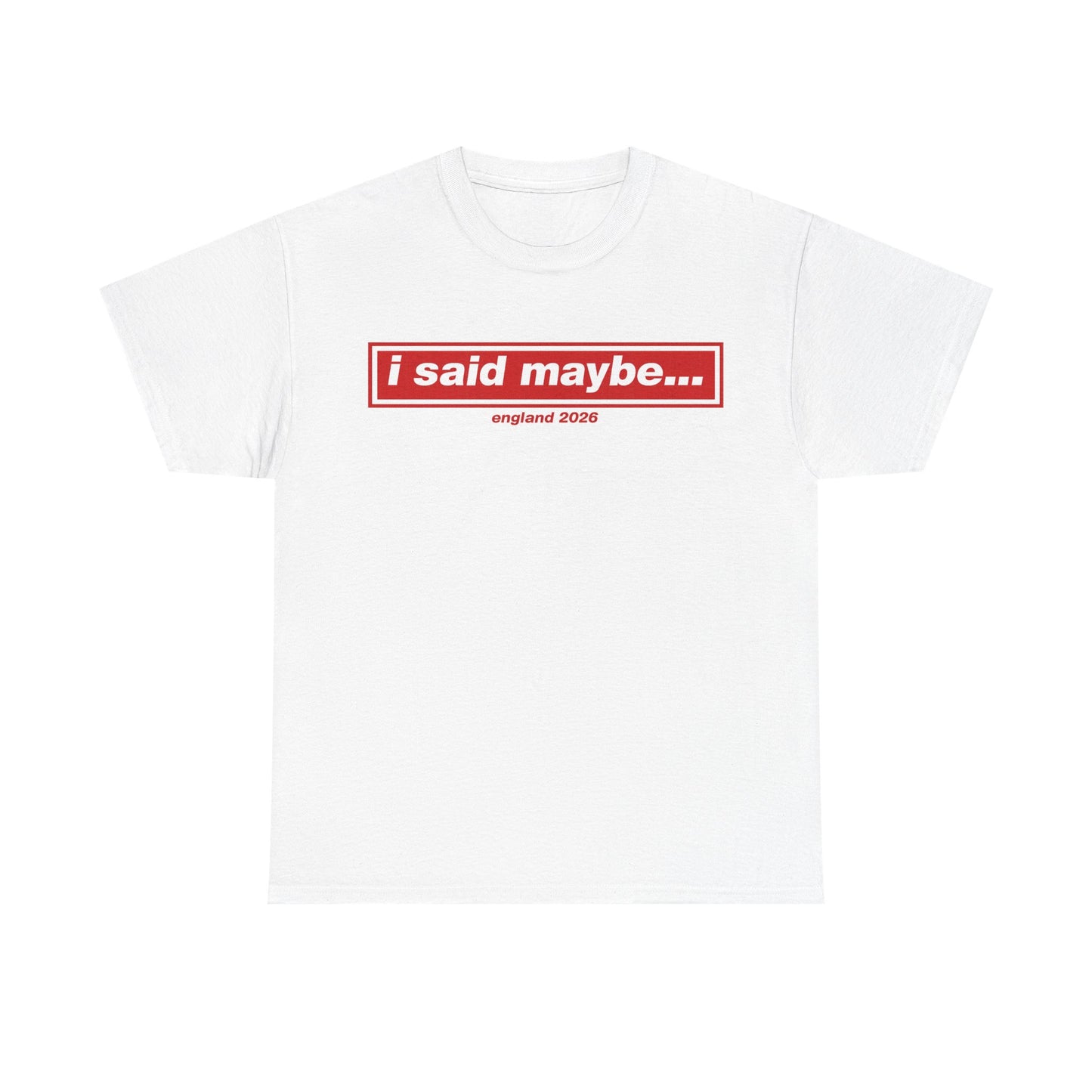 I Said Maybe Tee — Minimalist Red Logo Graphic T‑Shirt
