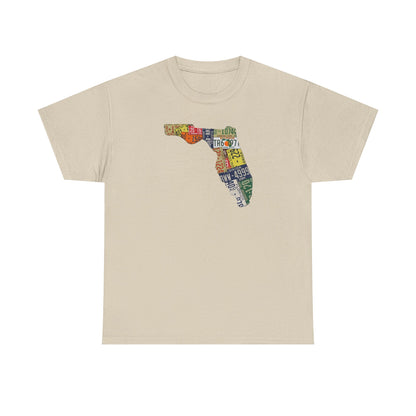 Florida License Plate Map T-Shirt — Vintage State Silhouette Tee