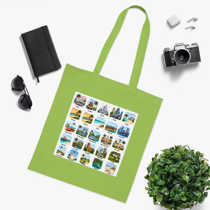 Florida City Landmarks Collage Cotton Tote – Vintage Travel Postcard Design