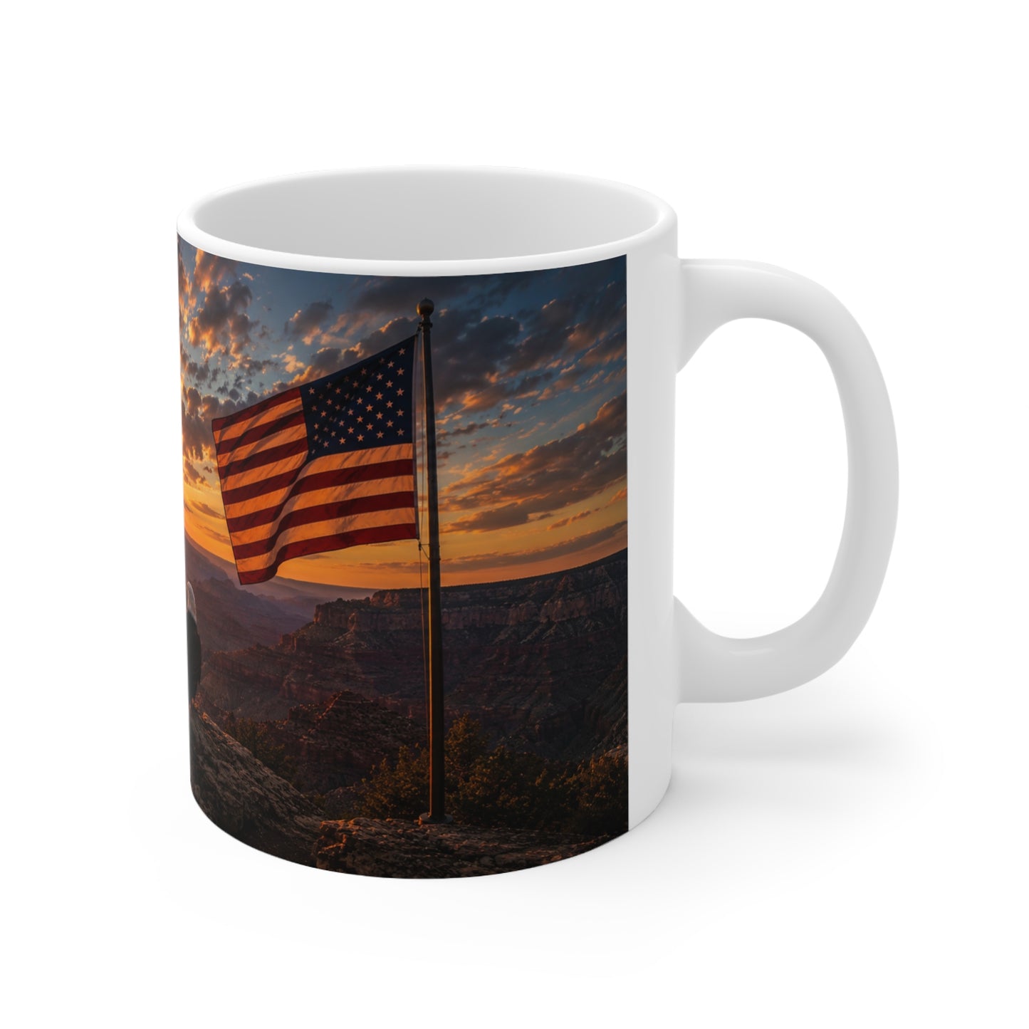 Patriotic Eagle Sunrise Coffee Mug — American Flag Scenic 11oz/15oz Ceramic