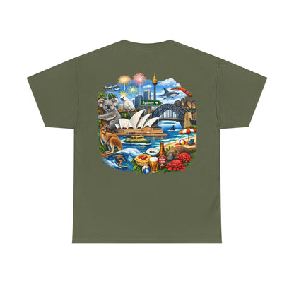 T-Shirt — Sydney Landmark Collage Tee (Opera House, Harbour Bridge, Koala & Beach Scene)