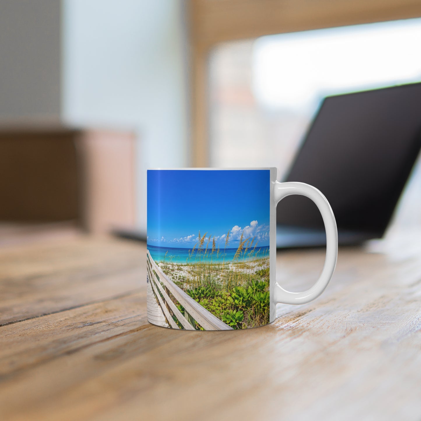 Indian Rocks Beach Boardwalk Coffee Mug — Tropical Palm Sunrise Ceramic Mug (11oz & 15oz)