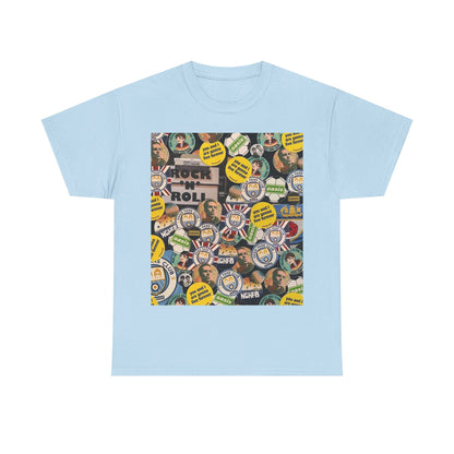Oasis Rock & Roll Retro Button Collage Tee