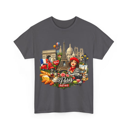 Paris Montage Tee — Eiffel Tower, Croissant & Metro Vintage Travel T‑Shirt