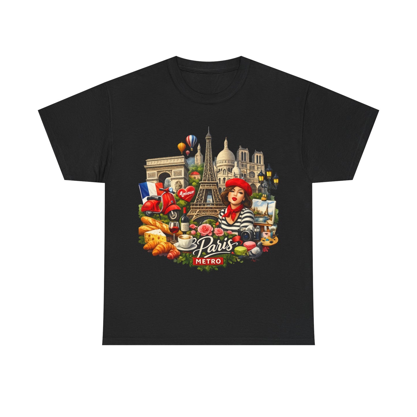 Paris Montage Tee — Eiffel Tower, Croissant & Metro Vintage Travel T‑Shirt