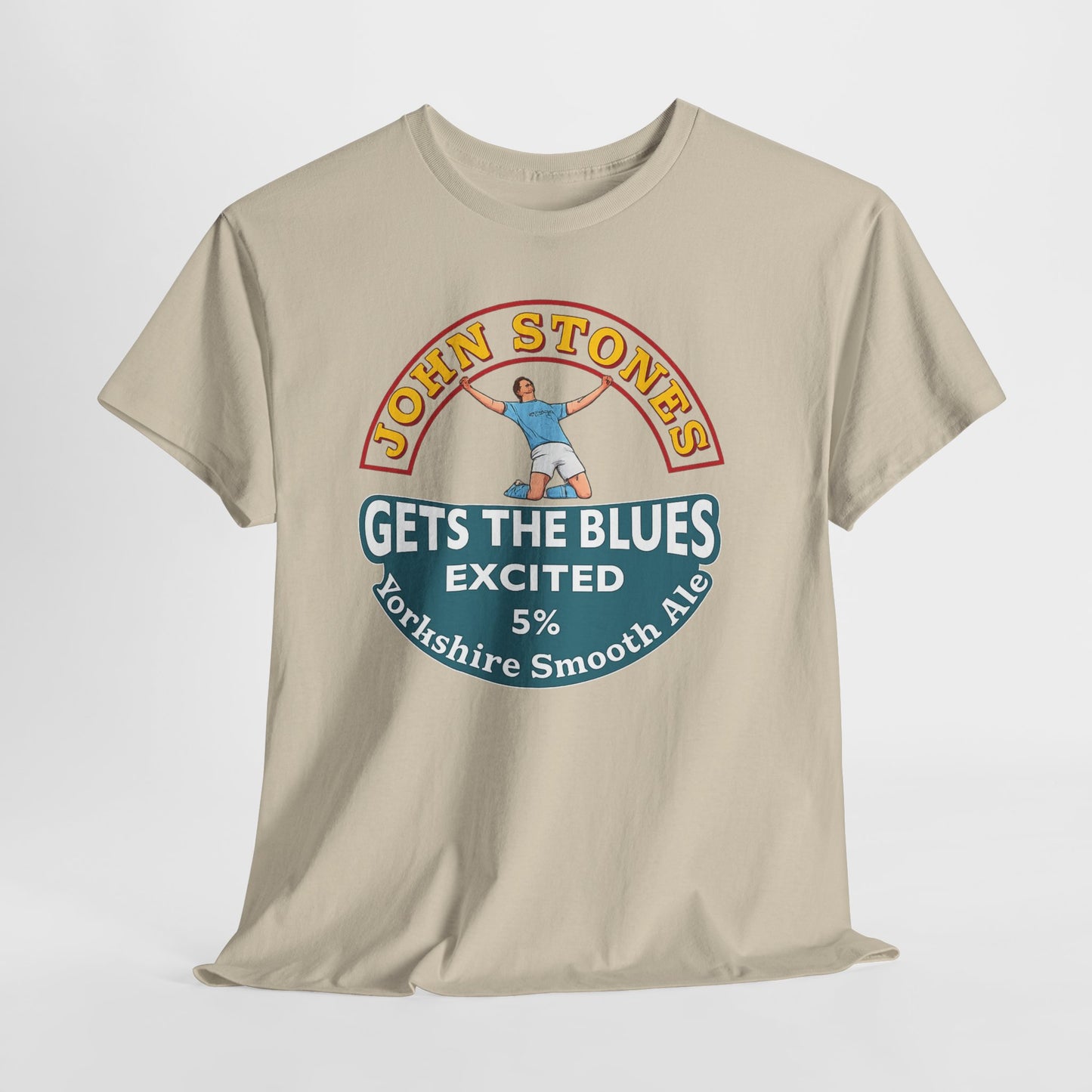 John Stones T-Shirt — "Gets The Blues Excited" Retro Ale Parody Tee