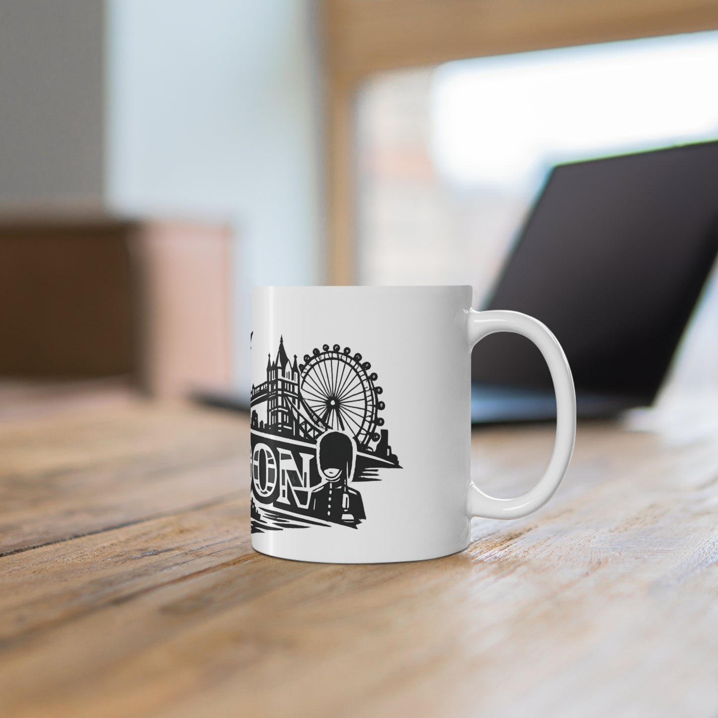 London Skyline Ceramic Mug — Black & White Cityscape Coffee Cup (11oz, 15oz)