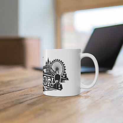 London Skyline Ceramic Mug — Black & White Cityscape Coffee Cup (11oz, 15oz)