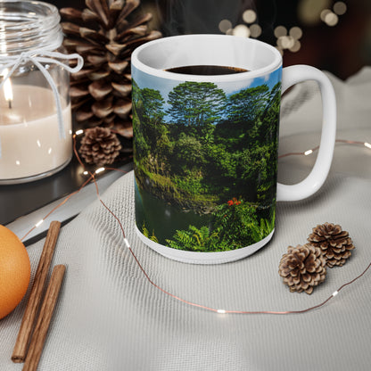 Waterfall Landscape Mug — Tropical Rainbow Waterfall Ceramic Coffee Cup (11oz & 15oz)