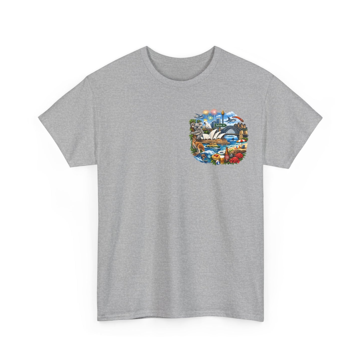 T-Shirt — Sydney Landmark Collage Tee (Opera House, Harbour Bridge, Koala & Beach Scene)