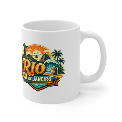 Rio de Janeiro Ceramic Coffee Mug — Vintage Tropical Travel Souvenir (11oz & 15oz)