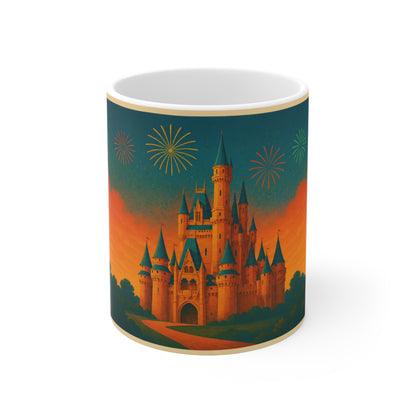 Castle Sunset Coffee Mug — Fairytale Castle with Fireworks Ceramic Mug (11oz & 15oz)