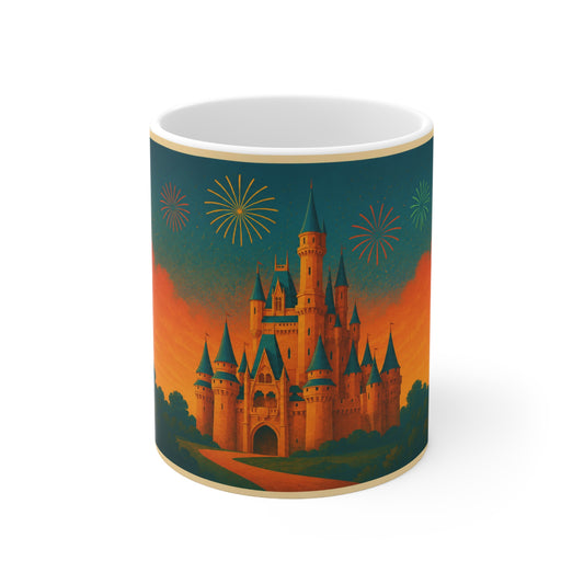 Castle Sunset Coffee Mug — Fairytale Castle with Fireworks Ceramic Mug (11oz & 15oz)