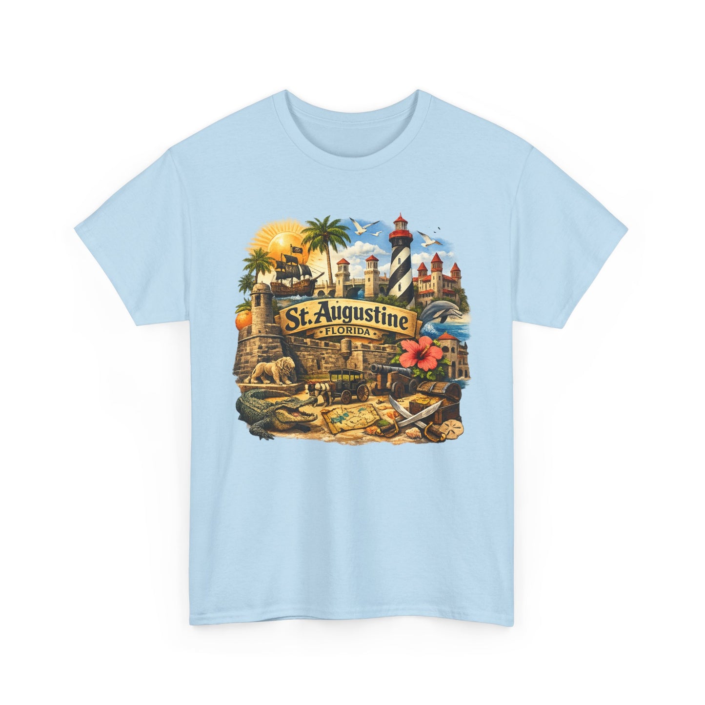 St. Augustine Florida Vintage Travel Tee — Retro Beach & Lighthouse Souvenir T-Shirt