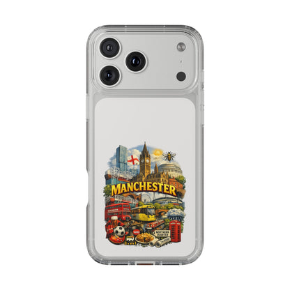 Manchester Landmark Clear Phone Case — Cityscape Collage Design