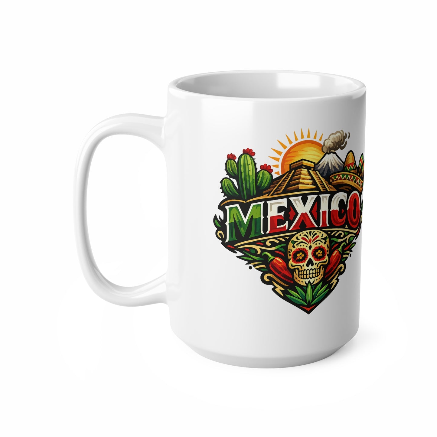 Mexico Travel Coffee Mug — Colorful Sugar Skull & Sunset Ceramic Mug (11oz/15oz)