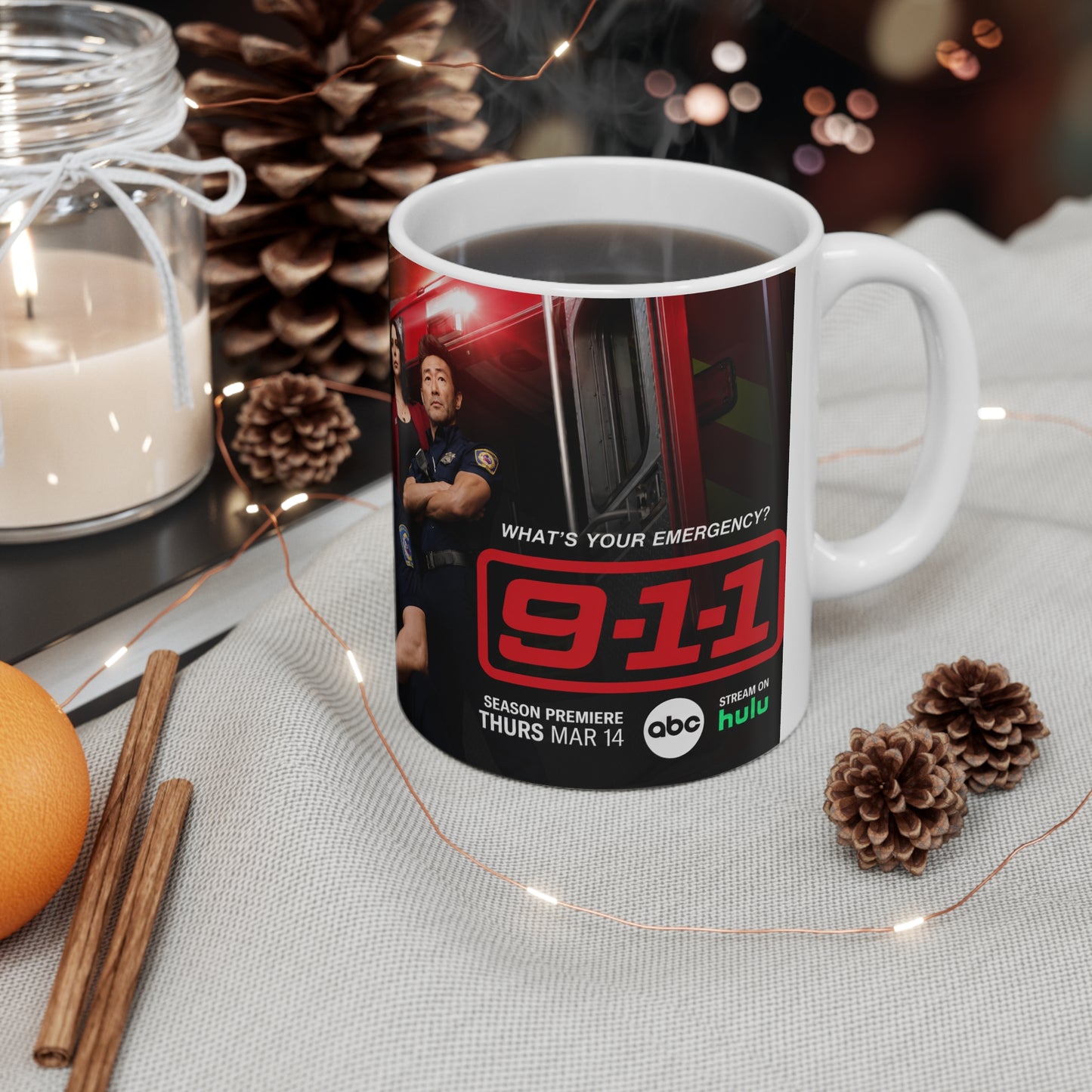911 Unofficial Ceramic Coffee Mug — Firefighter Team Photo Design (11oz, 15oz)