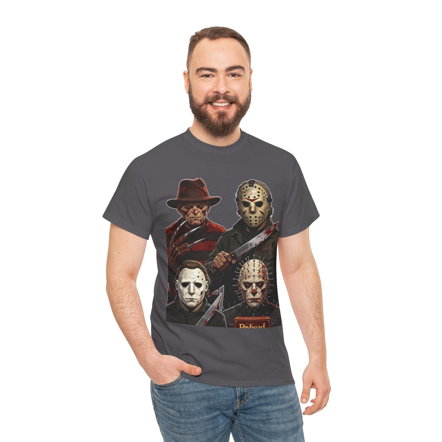 Horror Icons T-Shirt — Freddy, Jason, Michael & Pinhead Slasher Collage
