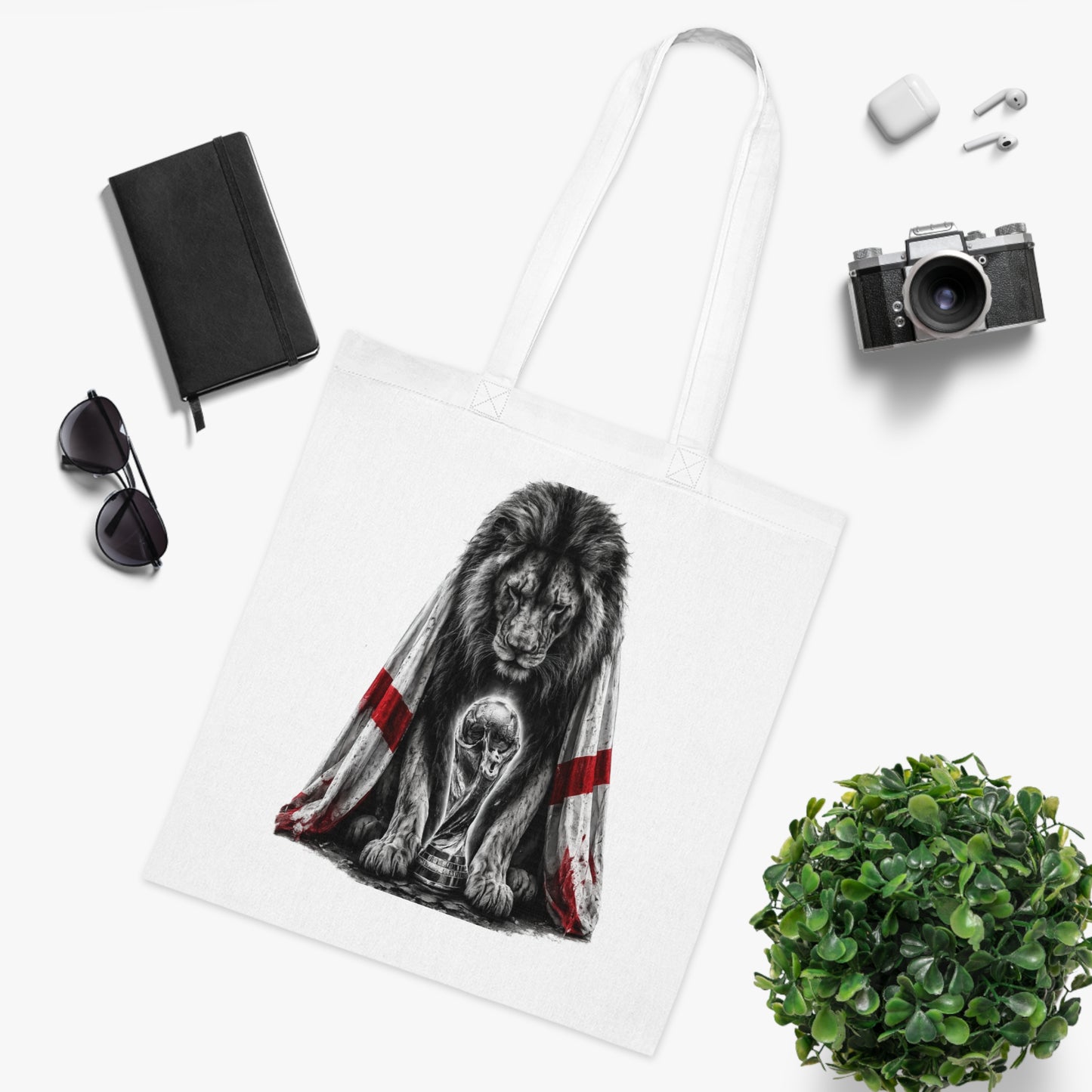 England Lion Tote Bag – Protective Lion Illustration Cotton Tote