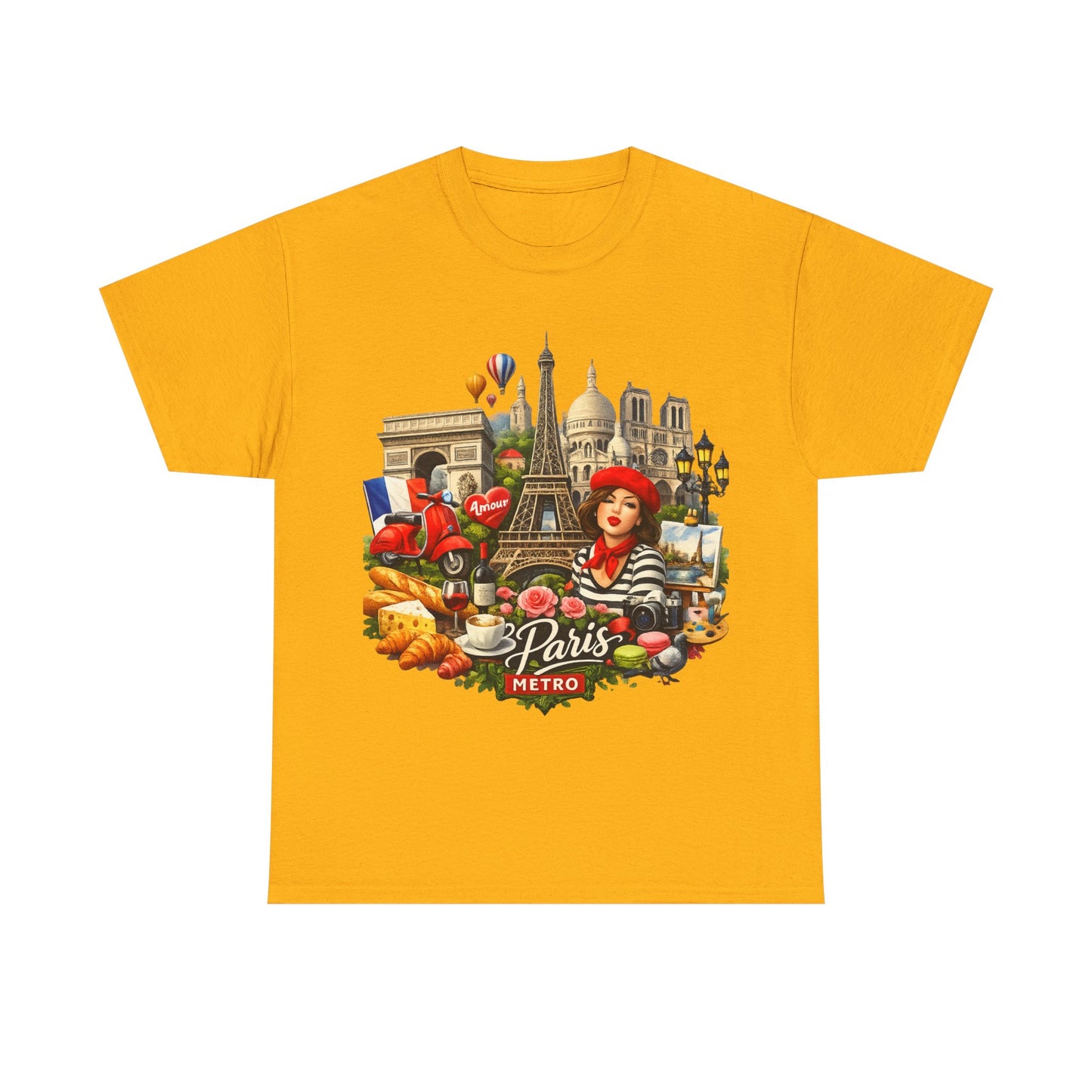 Paris Montage Tee — Eiffel Tower, Croissant & Metro Vintage Travel T‑Shirt