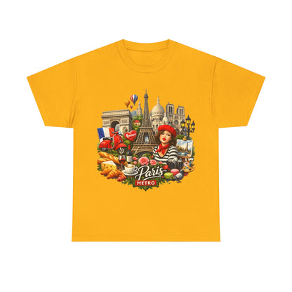 Paris Montage Tee — Eiffel Tower, Croissant & Metro Vintage Travel T‑Shirt