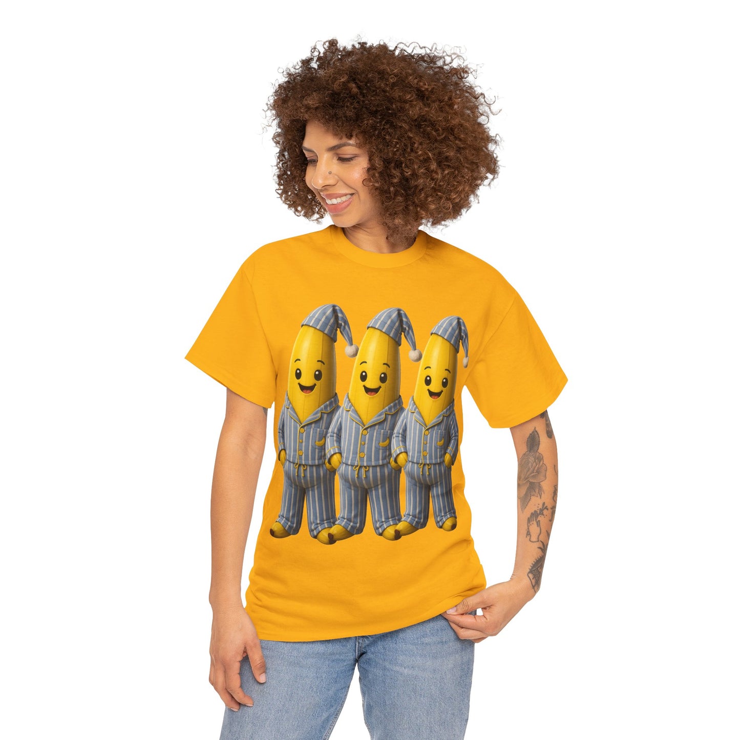 Bananas in Pyjamas – Three Smiling Bananas in Striped Pajamas Graphic T-Shirt