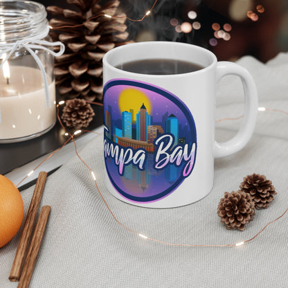 Tampa Bay Skyline Ceramic Coffee Mug — Retro Sunset Cityscape, 11oz & 15oz