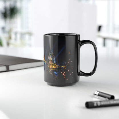 Hogwarts Night Castle Black Coffee Mug – Festive Illuminated Castle Panorama (11oz & 15oz)