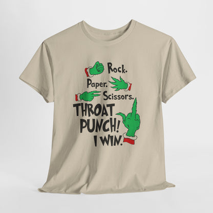 Funny Holiday Tee — "Rock. Paper. Scissors. Throat Punch! I Win" Graphic T-Shirt