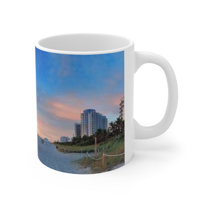 Sunset Beach Lifeguard Tower Ceramic Mug – Coastal Sunrise Coffee Cup (11oz/15oz)