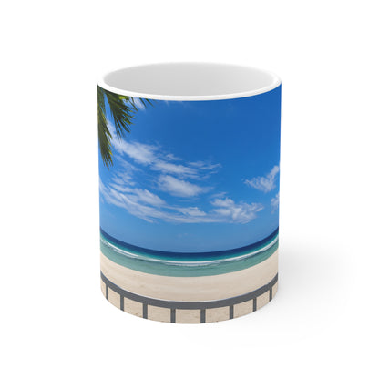 Barbados Beach View Ceramic Coffee Mug — Tropical Palm Seaside 11oz & 15oz