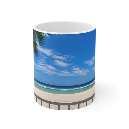 Barbados Beach View Ceramic Coffee Mug — Tropical Palm Seaside 11oz & 15oz