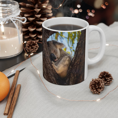 Koala in Tree Ceramic Coffee Mug — 11oz & 15oz Cute Wildlife Photo Mug